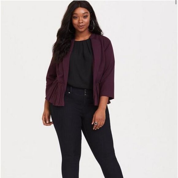Torrid Purple Ponte Mixed Fabric Ruffle Peplum Blazer Jacket Contemporary - Picture 3 of 15